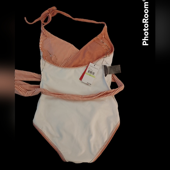 NWT Vince Camuto V-Neck Wrap Tie One Piece Swimsuit - Sailor Stripe V27585 - Picture 7 of 11